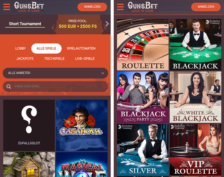 mobile App des GunsBet Casino