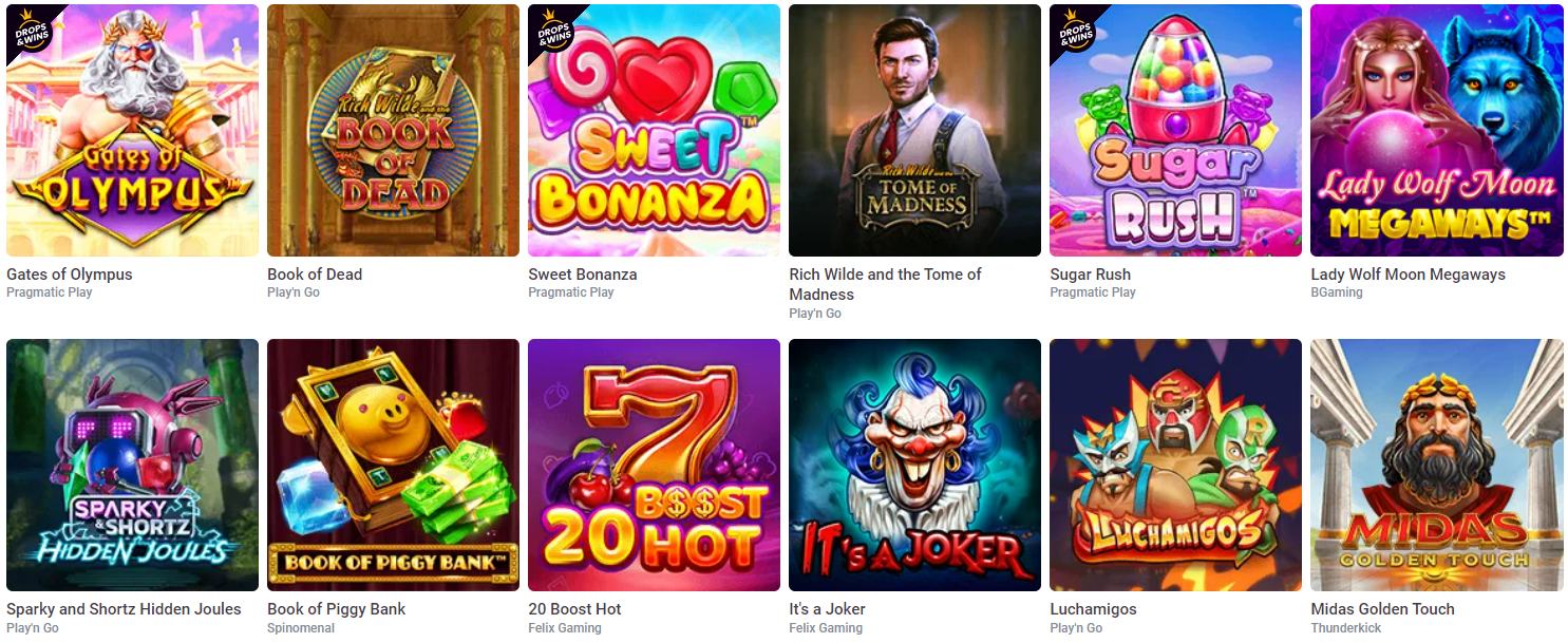 Auswahl verschiedener Automatenspiele im 20Bet Casino