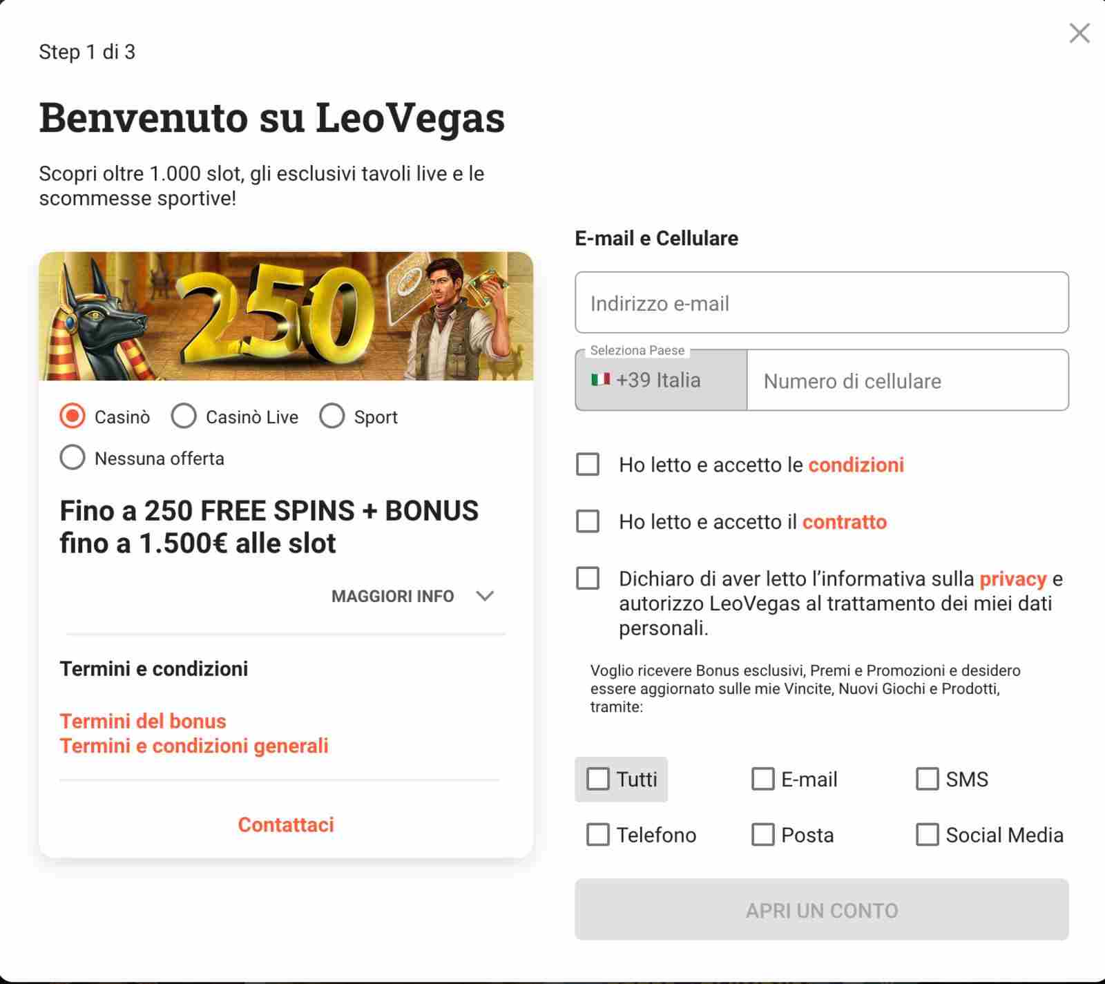 LeoVegas bonus 250 free spin