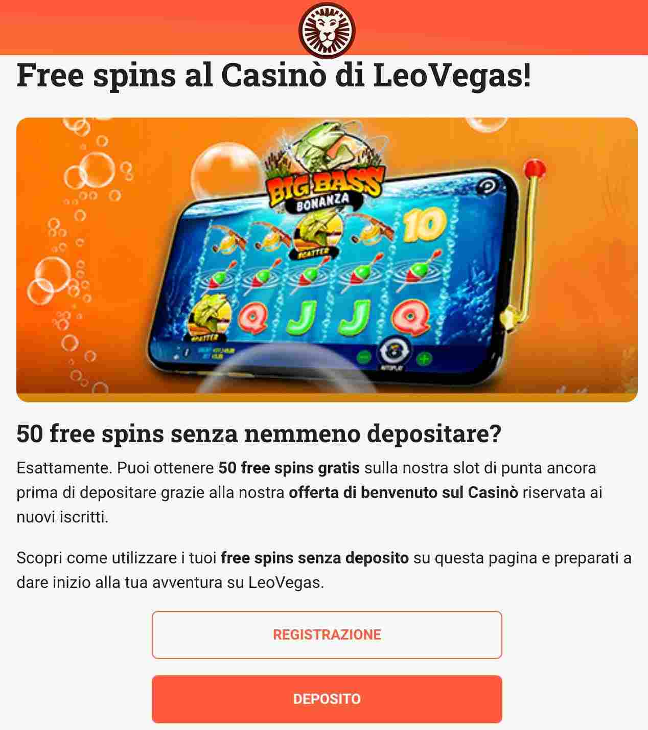 Bonus free spin senza deposito LeoVegas