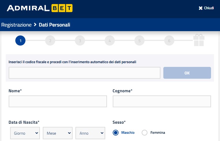 Registrazione AdmiralBet