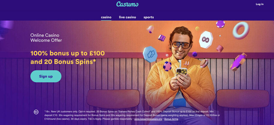 casumo welcome offer 100 20 free spins